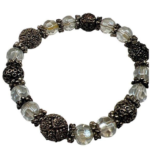 Vintage Silver & Crystal Beaded Bracelet With Pink Stone Pendant Necklace Set. - Picture 3 of 16